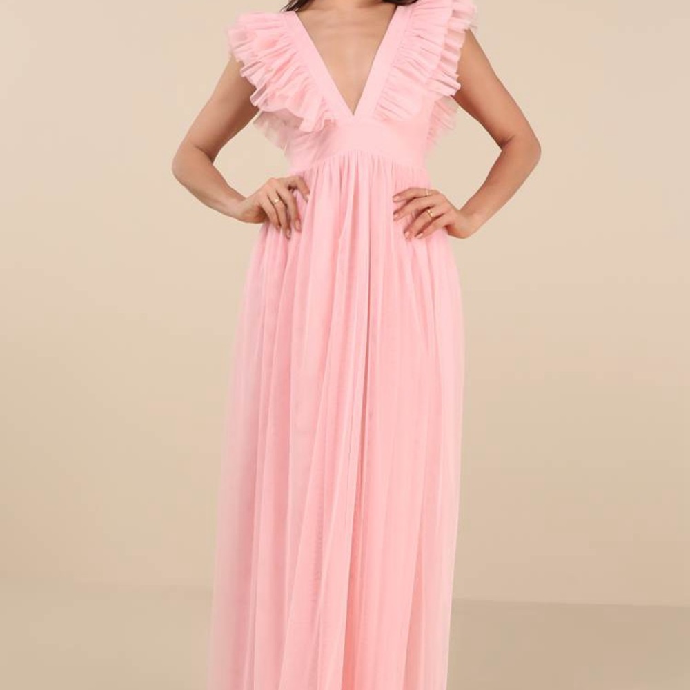 Lulu's Blush Pink Ruffle Maxi Dress